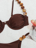 DEKA Women Swimsuit Summer Push Up Backless Halter Brazilian Underwired Bra Cup Bikini Set Solid  Micro String Thong Swimwear