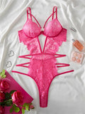 Women Lace Bodysuit Female Underwear Floral Embroidery Heart Shaped Ornament Design Bodycon