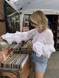 Foridol Tie Up Ruffles Lantern Sleeve White Blouse Women Spring Fashion Pelpum Top 2025 Summer O Neck Beach Casual Chic Blusa