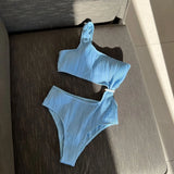 Wrinkled Asymmetric One Shoulder Female Swimwear One Piece Swimsuit Women Monokini Bather High Cut Out Bathing Suit Swim Lady