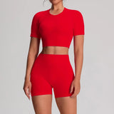 2pcs/sets Yoga Sport T-shirts Shorts Set Sportswear Woman Gym Seamless Workout Vest Shorts Leggings Activewear Women's Tracksuit