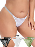 3 Pcs Plus Size Womens Sexy Lace Thongs Breathable and Comfortable Stretch Underwear Lace-Trimmed Designs with Elegant