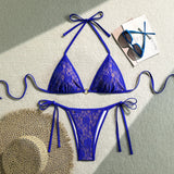 Embroidery Mesh Lace Halter Bikini Female Swimsuit Women Swimwear Two-pieces Bikini Set High Cut Bathing Suit Swim Beach Wear