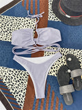 Solid Color Bikini Sexy Hollow Out Bandage Cross Thong Swimwear Women Halter Backless Bathing Suit High Waist Swimsuit 2026 New
