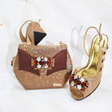 doershow beautiful brown Italian Shoes And Bag Sets For Evening Party With Stones Italian Leather Handbags Match Bags!! HS1-1