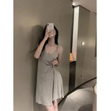 Casual Women Nightgown Spaghetti Strap Sleepwear Korean Night Dress Solid Nightwear Summer One Piece Pajamas Sleeping Home Wear