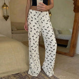 Women's lazy style home casual pants low-waisted straight loose knitted trousers