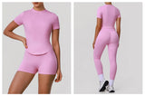 2 Pieces Sportswear Women Yoga Shorts Set Short Sleeve Sports T Shirts High Waist Hip Lifting Running Leggings Fitness Outfits