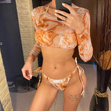 S- XXL Leopard Printed Long Sleeve Bikini Women Swimwear Female Swimsuit Three-piece Bikini set Bather Bathing Suit Swim V3193SW