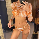 S- XXL Leopard Printed Long Sleeve Bikini Women Swimwear Female Swimsuit Three-Pieces Bikini Set Bather Bathing Suit Swim V3193Y