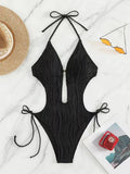 Monokini 2026 Drawstring Swimsuit One Piece Sexy Solid Hollow Swimwear Women Bathing Swimming Swim Suit Padded Beachwear Summer