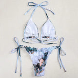 Ribbed Ruffled Frilled Brazilian Bikini Women Swimsuit Female Swimwear Two Pieces Bikini Set Halter String Bathing Suit Swim