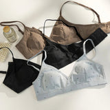 Elegant French Triangle Bra Rabbit Ear Cup Non-Padded Push Up for Small Bust Anti-Bulge Summer Lingerie UK Sizes MOYISU Sexy S-L