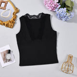 2026 Spring Summer New Arrival Elegant Sleeveless Women's Short Top Chic Fitted Lace-Panel Deep V-Neck Crop Tank Top Commute