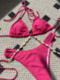 Halter Wrap Around Shell Decorated Bikini Women Swimwear Female Swimsuit Two Pieces Bikini Set Bathing Swimming Swim Suit Swim