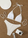 Triangle Halter String Bikinis 2026 Women Sexy Swimsuit Solid Ring Linked Swimwear Female Bathers Bathing Swimming Swim Suit