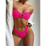 Wrinkled Bandeau High Cut Bikini Women Swimwear Female Swimsuit Two-Pieces Bikini Set Strapless Bather Bathing Suit Swim V3367