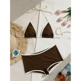 Sexy Splicing Halter Shorts Bikini Female Swimsuit Women Swimwear Two-Pieces Bikini Set Padded Bather Bathing Suit Swim V8132