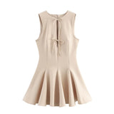 Foridol Bowknot Pleated Short Dress for Women O Neck Sleeveless Tank Mini Party Dresses Summer Spring 2025 New in Casual Vestido