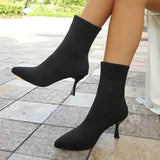 Women Socks Boots Stretch Fabric Women Ankle Boots Pointed Toe High Heels Slip-On Sexy Sock Heeled Chelsea Boots 2026