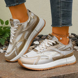 Breathable Mesh Gold Platform Sneakers Women 2026 New Non Slip Lace Up Sports Shoes Woman Silver Thick Bottom Vulcanized Shoes