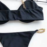 Sexy Metal Chains String High Cut One Piece Swimsuit Women Swimwear Female Monokini Tummy Cut Out Bathing Suit Swim Beach Wear