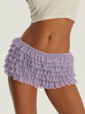 Women's Shorts Solid Color Chiffon Ruffle Layered Short Pants Elastic Waist Casual Bloomers Sexy Hot Shorts Loungewear