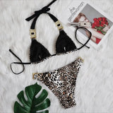 Bikini 2026 Sexy Leopard Diamond Chain Swimwear Swimsuit Women Halter Bikinis Set Bathing Suit Beach Bikini Luxe Female Push Up