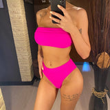 Sexy Bandeau High Leg Cut Female Swimsuit High Waist Bikini Women Swimwear Two-Pieces Bikini Set Bather Bathing Suit Swim V5444