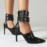 2026 Spring Fashion New Sexy Nightclub Party Pointed Toe Metal Buckle Decorated High Heel Shoes Women's Shoes Size 34-48