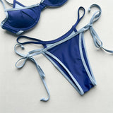 Halter Splicing Bikini Female Swimsuit Women Swimwear Two-pieces Bikini Set Underwired Strappy Bather Bathing Suit Swim V8173
