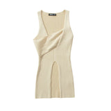 Stylish Cross-over Irregular Neckline Sleeveless Knitted Vest For Women Niche Sexy Slit Slim-fit Top CasualPure Desire 0FY1