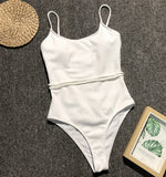 4 Colors Sexy One Piece Swimsuit Swimwear Women Solid Special Fabric Bathing Suit Beachwear with Waistband Maillot De Bain Femme