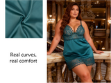 Green Lace Floral Babydoll Lingerie for Women Sexy Push Up Chemise Sleepwear with Back Hook and Eye Closure