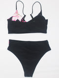Women's Color Block Print Bikini Set Swimsuit with Adjustable Shoulder Straps Fashionable High Waist Swimwear for Summer Beach