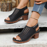 Retro Hollow Out Thick Heeled Sandals for Woman Summer Lightweight High Heels Sandals Women Plus Size Outdoor Platform Sandles
