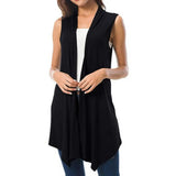 Women Sleeveless Cardigan Vest Summer Solid Color Open Front Draped Mid-length Asymmetric Hem Waistcoat Lightweight Coat
