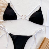 2026 Sexy Bikini Women Swimwear Swimsuit Black Triangle Hollow Halter Knotted Beach Bikinis Set Bathing Suit Metal Ring Decor