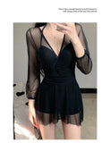Swimsuit Women's Summer New One-piece Skirt Style Slimming Lace Long Sleeved Small Chest Steel Support Hot Spring Swimsuit