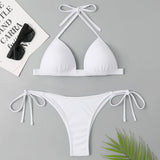 2025 Halter Bra Cup Bikini Sexy Swimsuit Female White Swimwear Women Push up Bikini set Brazilian Bathing Suit Bandeau Swim suit
