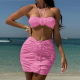 New 3D Flowers With Skirt Brazilian Bikini Women Swimwear Three-pieces Bikini set Female Swimsuit Bather Bathing Suit Swim V5755