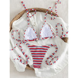 S - XL Striped Halter Bikini Women Swimwear Female Swimsuit High Cut Leg Bather Bathing Suit Swim Two-pieces Bikini set K8043