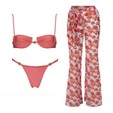 Floral 3Pcs Bikinis Sexy Women Swimsuits Female Push Up Swimwear Micro Bikini Set Bathingsuit Swim Suit Beachwear Print Biquini