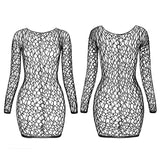 Women Sheer Mesh Long Sleeve Beach Cover Up, Sexy See-Through Fishnet Dress, Solid Bodycon  For Summer Beach Party