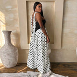 FDYOUI Elegant Bandage Polka Dot Patchwork Evening Dresses Women's 2026 Summer Off Shoulder High Slit Pleated Long Party Dress
