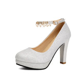 Elegant String Beads Women Wedding Shoes Bride Thin High Heels Gold Silver Pink 2026 Autumn Spring Plus Size 34-43 Lady
