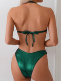 Sexy Green Bead String Halter Bikini Swimsuit Woman 2025 Metal Ring Swimwear Bathing Suit Bikinis Sets De Mujer Thong Biquinis