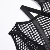 Toucheart Erotic Halter Bodysuit Large Mesh Splicing Andheavy Craftsmanship Women Hollow Seductive Intimate Hot Private Bodysuit