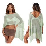 Women Knit Sheer Shawl Poncho Loose Fit Asymmetrical Hem Cape Sweater Summer Boho Casual Beach Cover-ups Knitwear