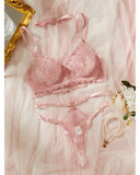 Toucheart Sexy Lingerie Comfortable Ultra-Thin Sexy Lace Printing Patchwork Mesh Semi-Transparent Push-Up Pink Underwear Set New